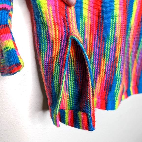 Vintage 80s Handmade Neon Multi Bright Stripe Knit Tunic Sweater - Picture 8 of 12